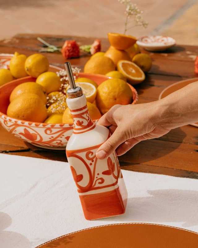 Artisanal Ceramic Oil Dispenser – Orange & Beige - Azahara