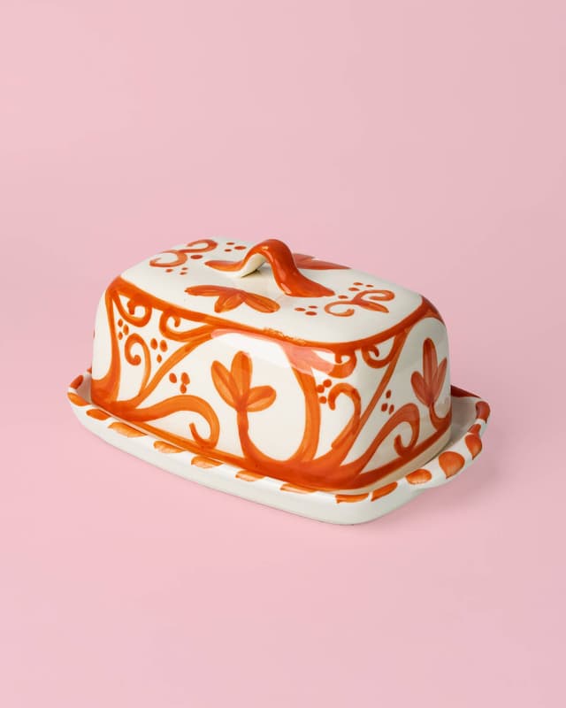 Artisanal Ceramic Butter Dish – Orange & Beige - Azahara