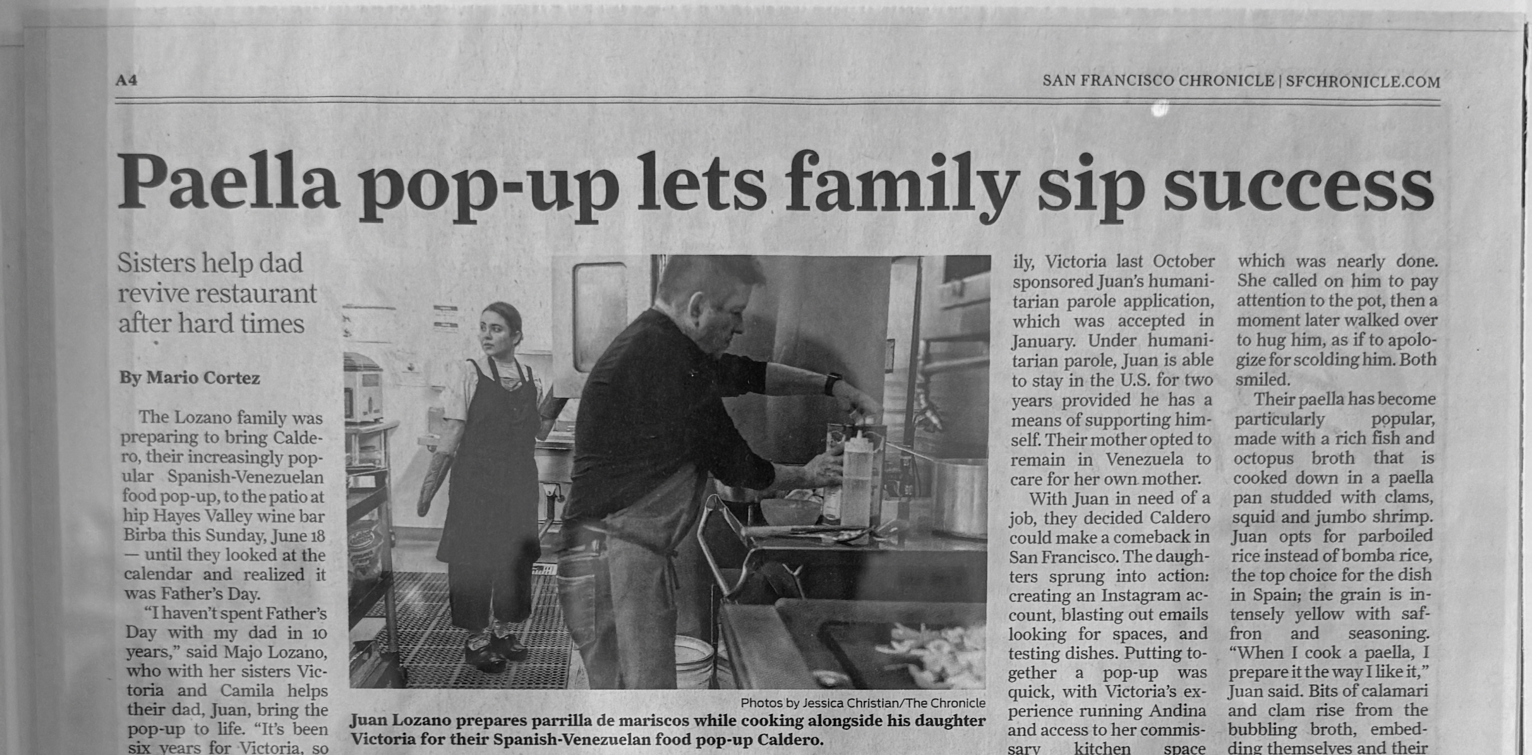 San Francisco Chronicle feature on Caldero